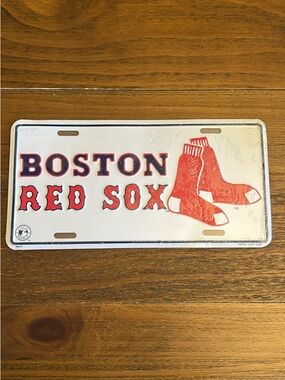 Boston Red Sox Metal License Plate - White & Red